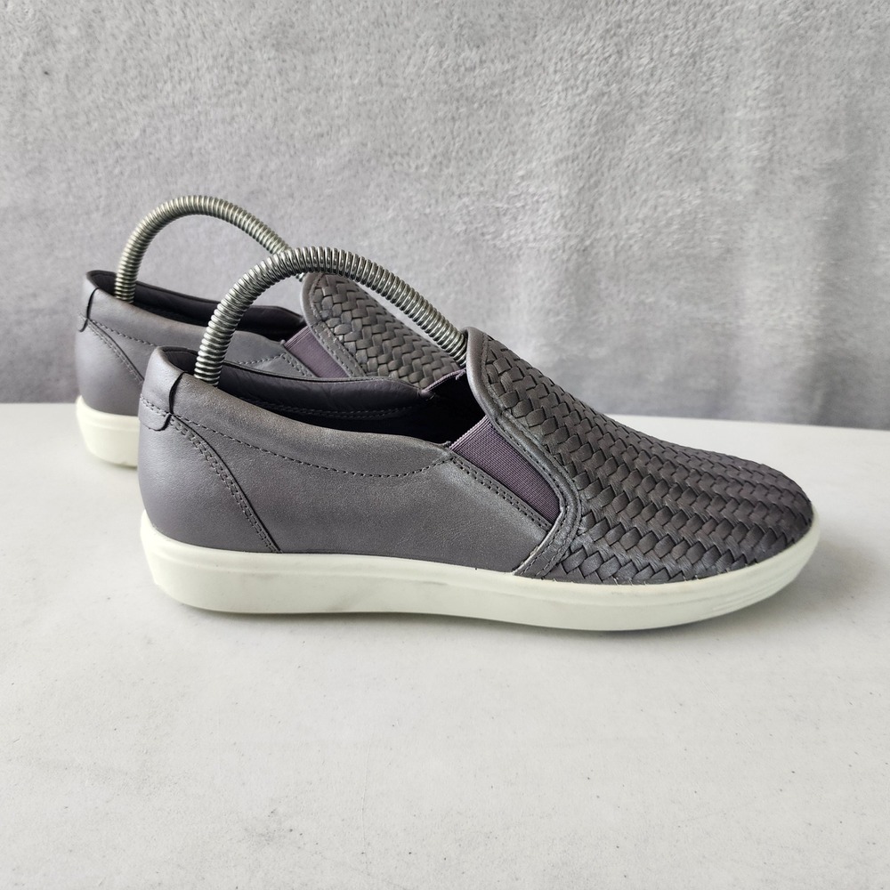 ECCO Slip On Shoes Womens Size 8 Woven Silver Grey Leather Woven Soft 7 EU 39 - Picture 6 of 14